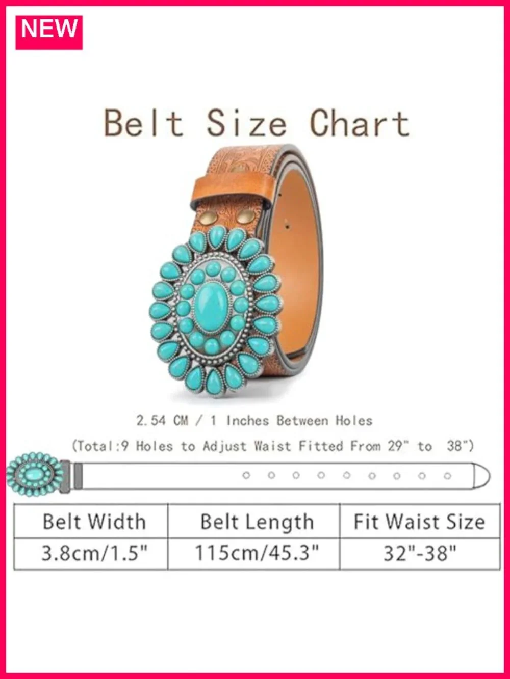 Western Turquoise Buckle Faux Leather Belt for Women Cowgirl Rodeo Country 1.5